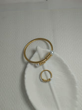 Twisted Gold Pearl Bangle + Ring